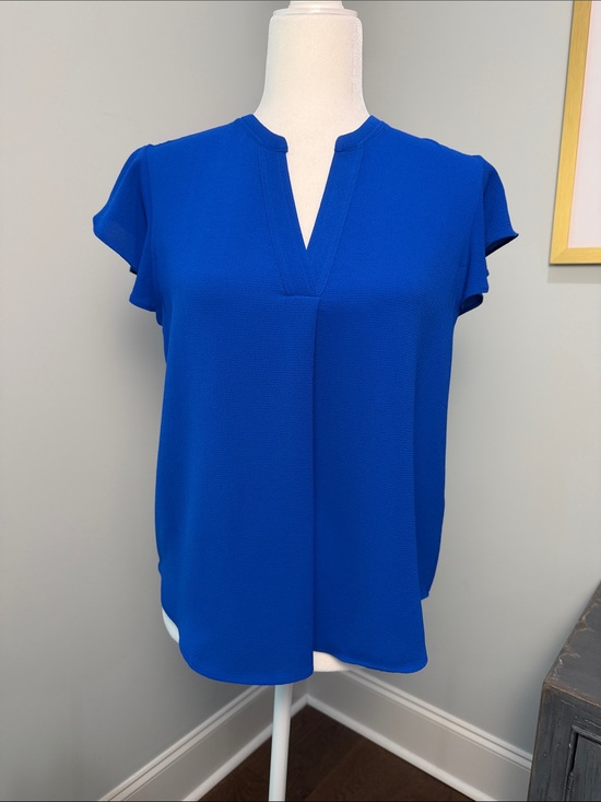 Calvin Klein Tops - Calvin Klein Cobalt Blue Short Sleeve Split-Neck Blouse. Size Small.